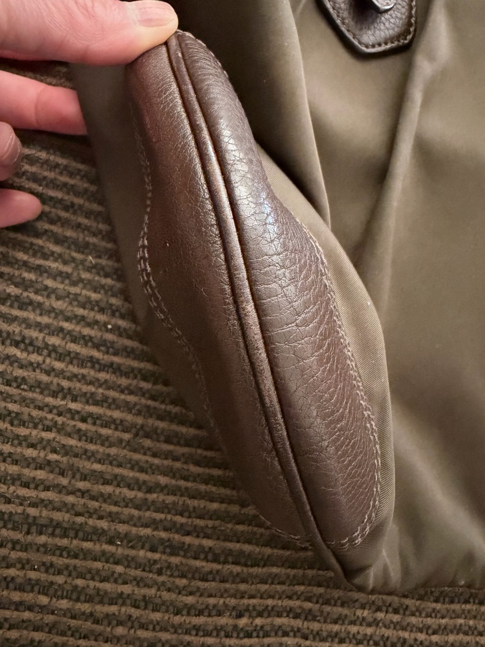 Vintage Dark Olive-Brown Prada Cervo-Trimmed Tessuto Handle Bag - Picture 7 of 15